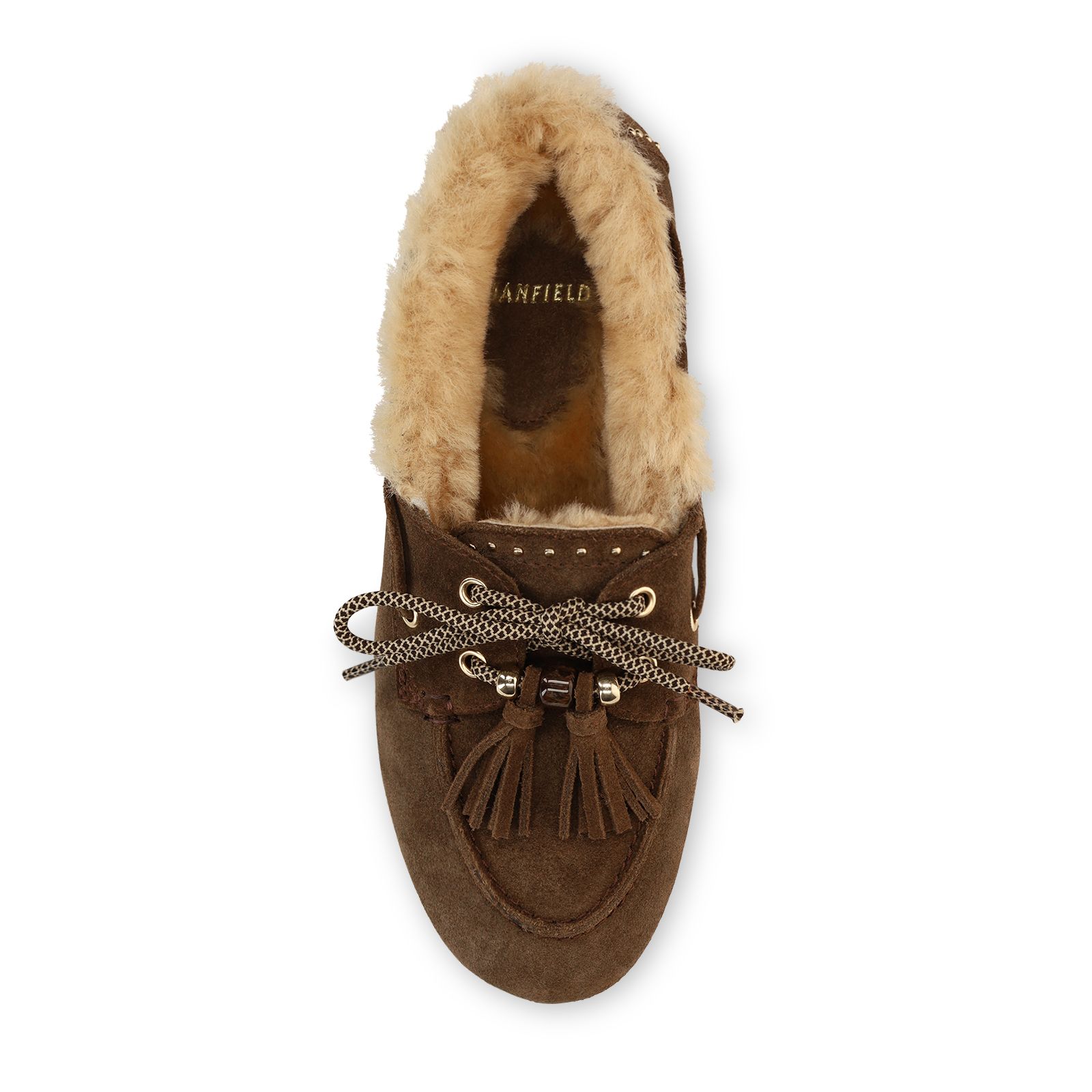 Braune Veloursleder-Bootsschuhe mit Fell