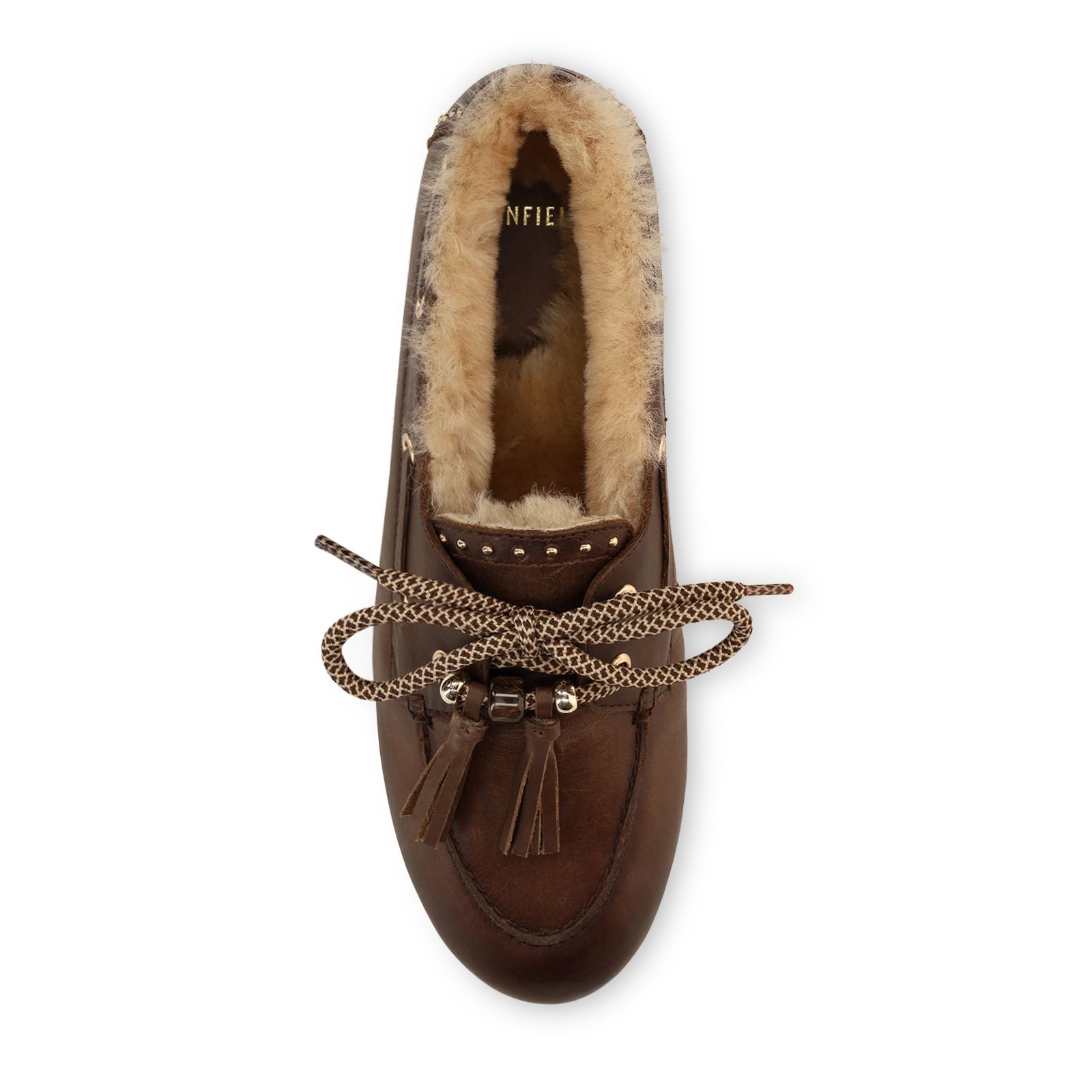 Bruine leren bootschoenen met bontvoering