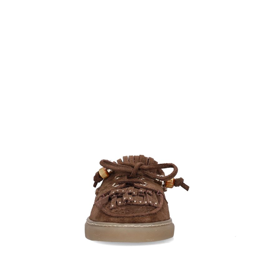 Braune Bootsschuhe aus Veloursleder mit Fransen