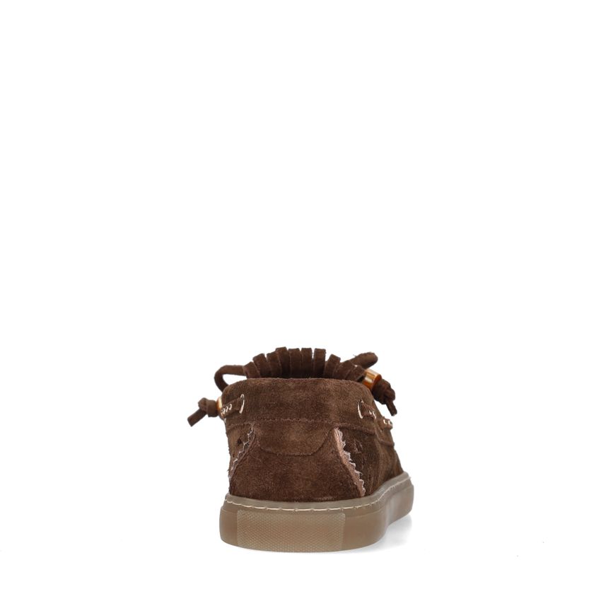 Braune Bootsschuhe aus Veloursleder mit Fransen