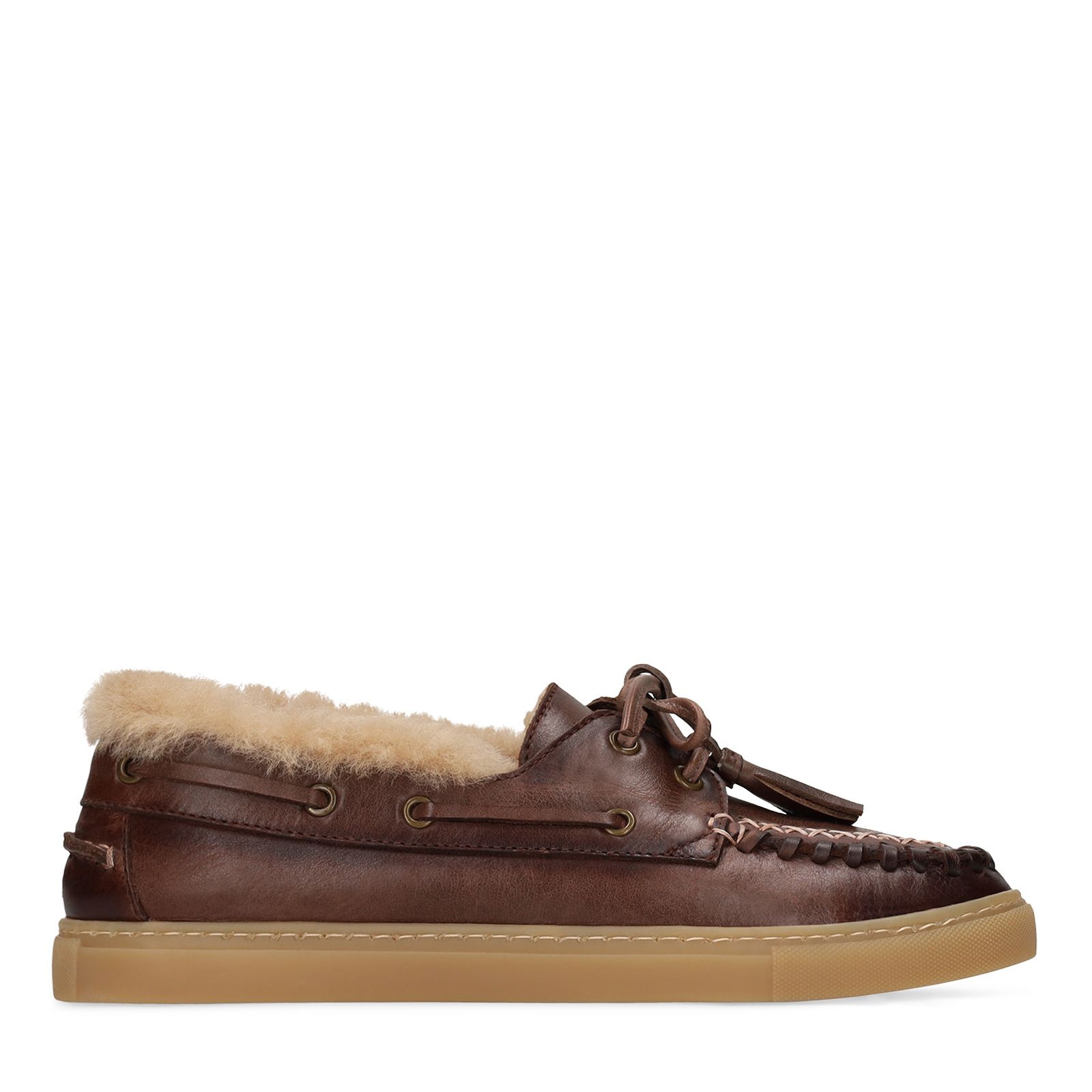 Bruine leren bootschoenen met fur