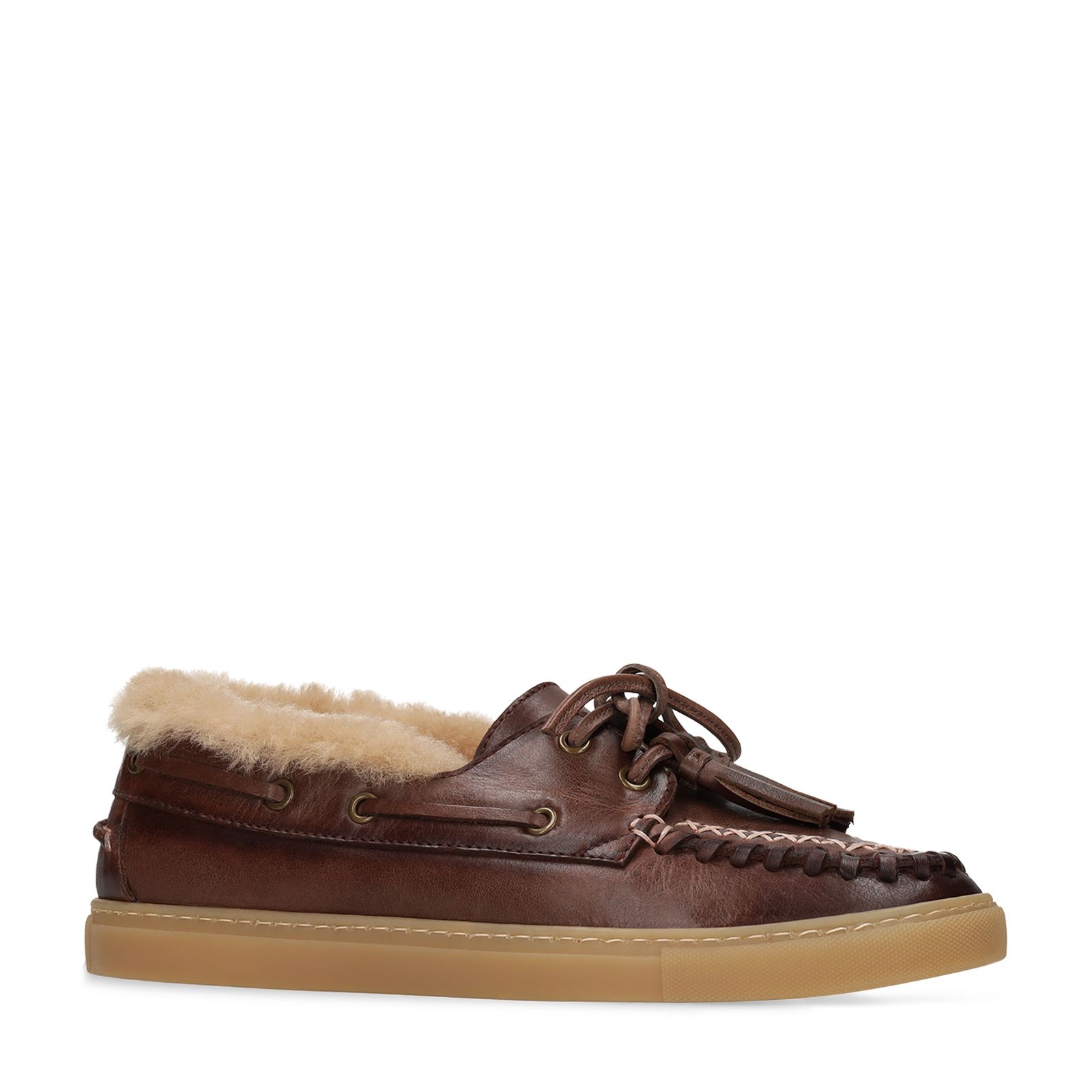 Braune Leder-Bootsschuhe mit Fell