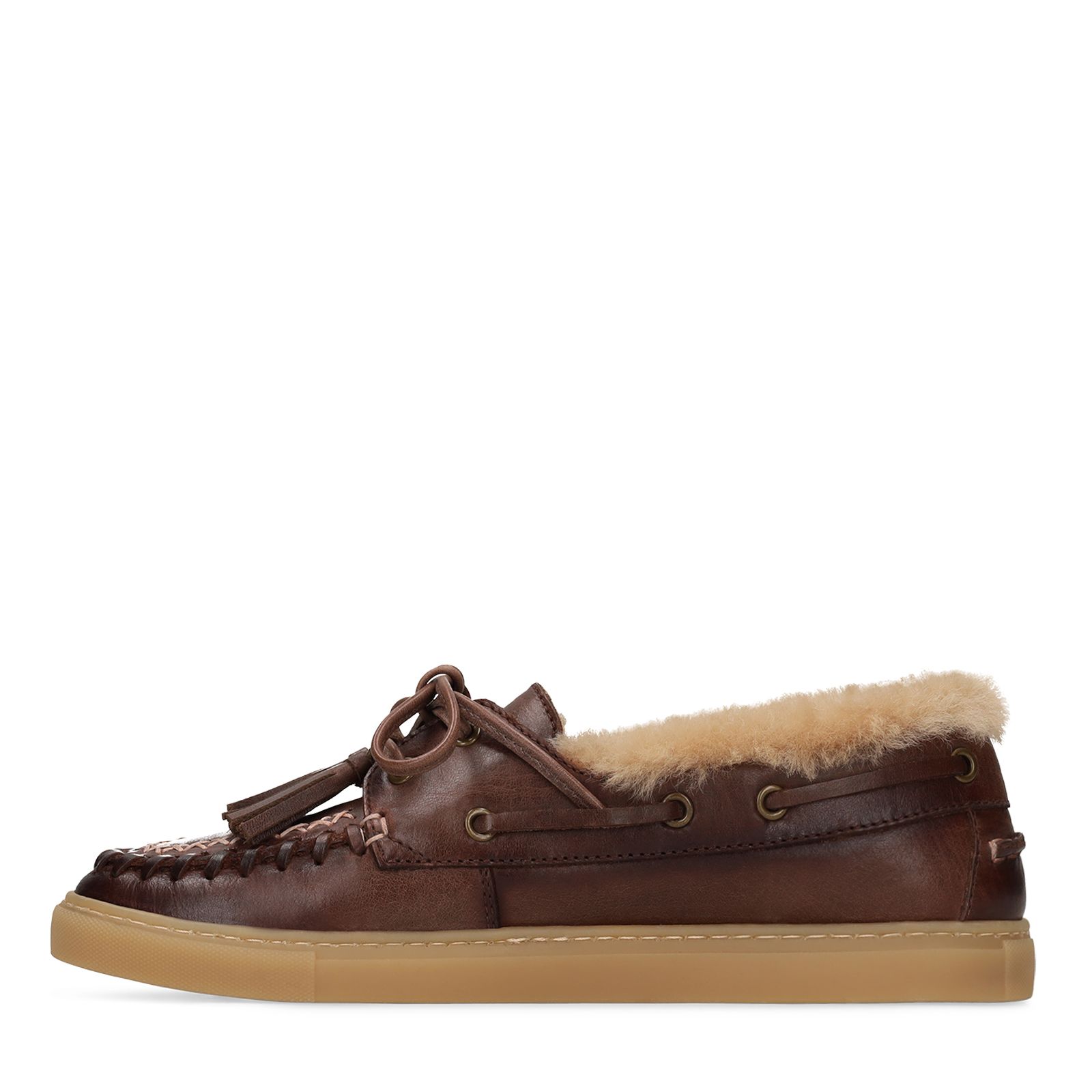 Bruine leren bootschoenen met fur