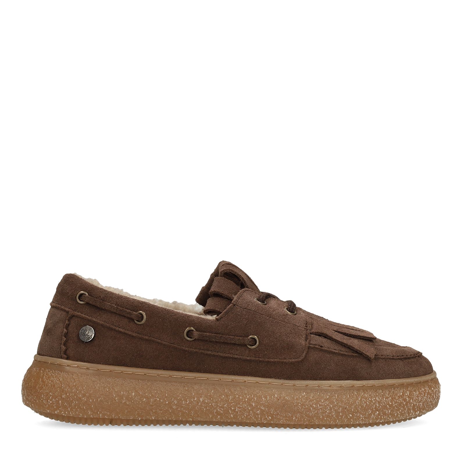 Braune Veloursleder-Loafer mit Kunstfellfutter