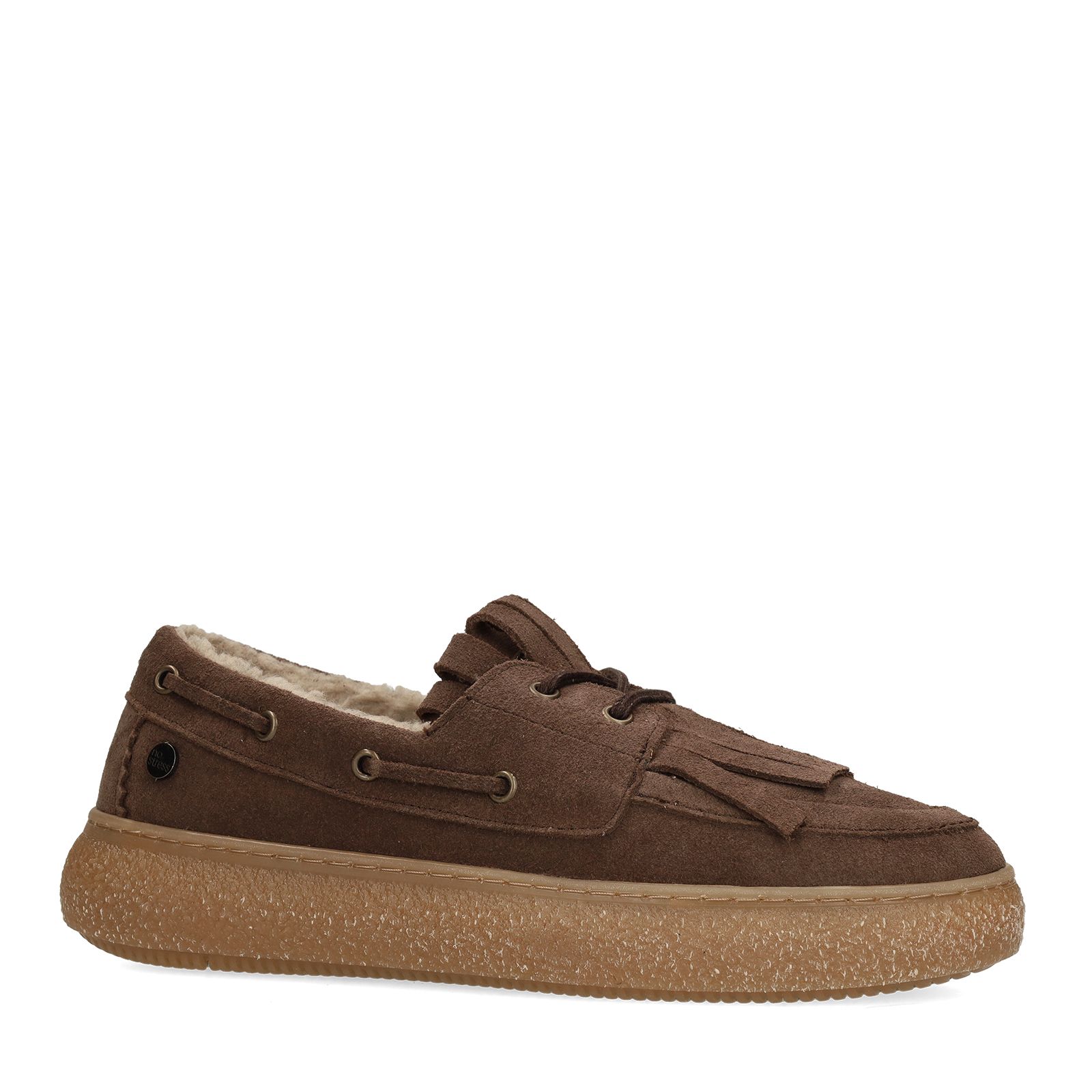 Braune Veloursleder-Loafer mit Kunstfellfutter