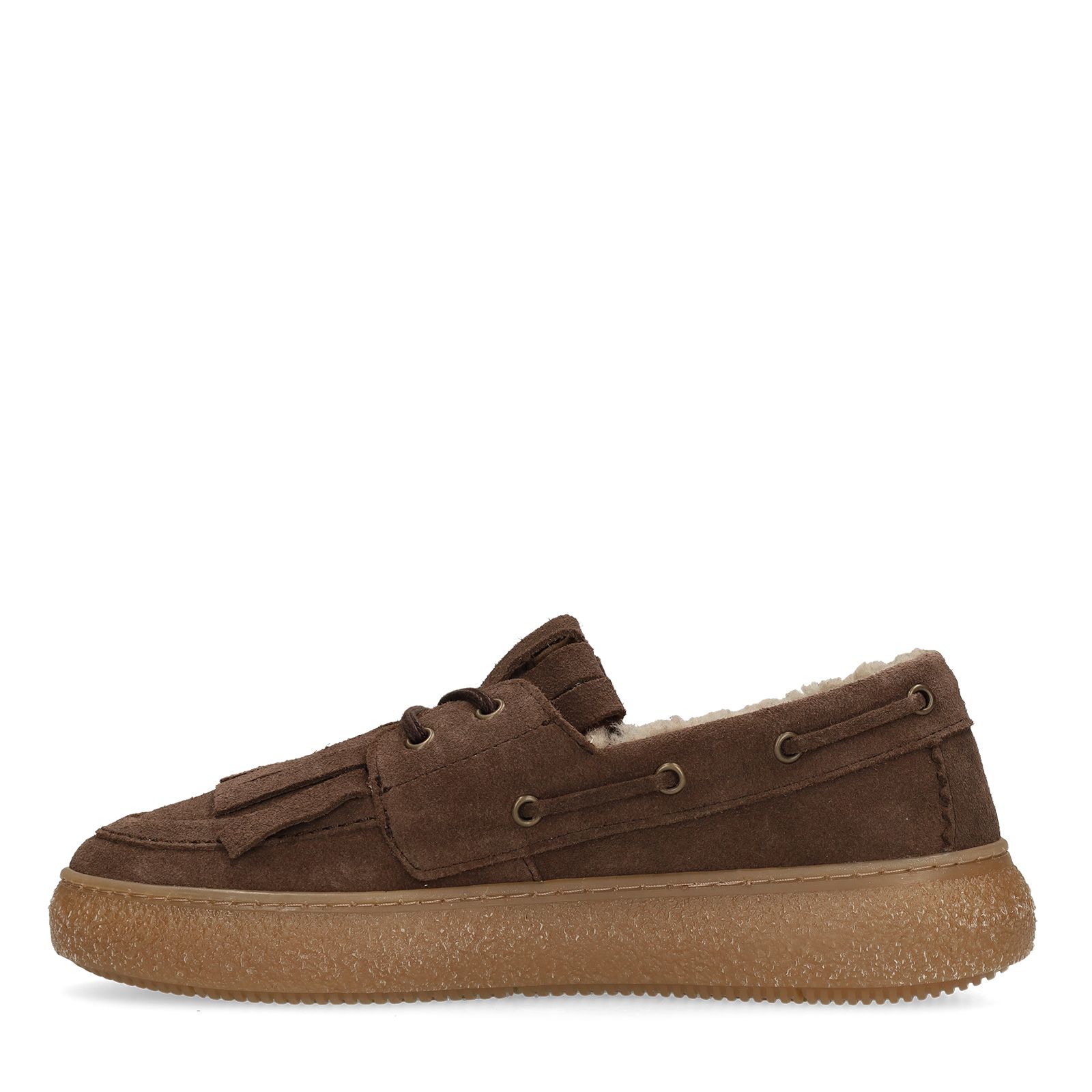Braune Veloursleder-Loafer mit Kunstfellfutter
