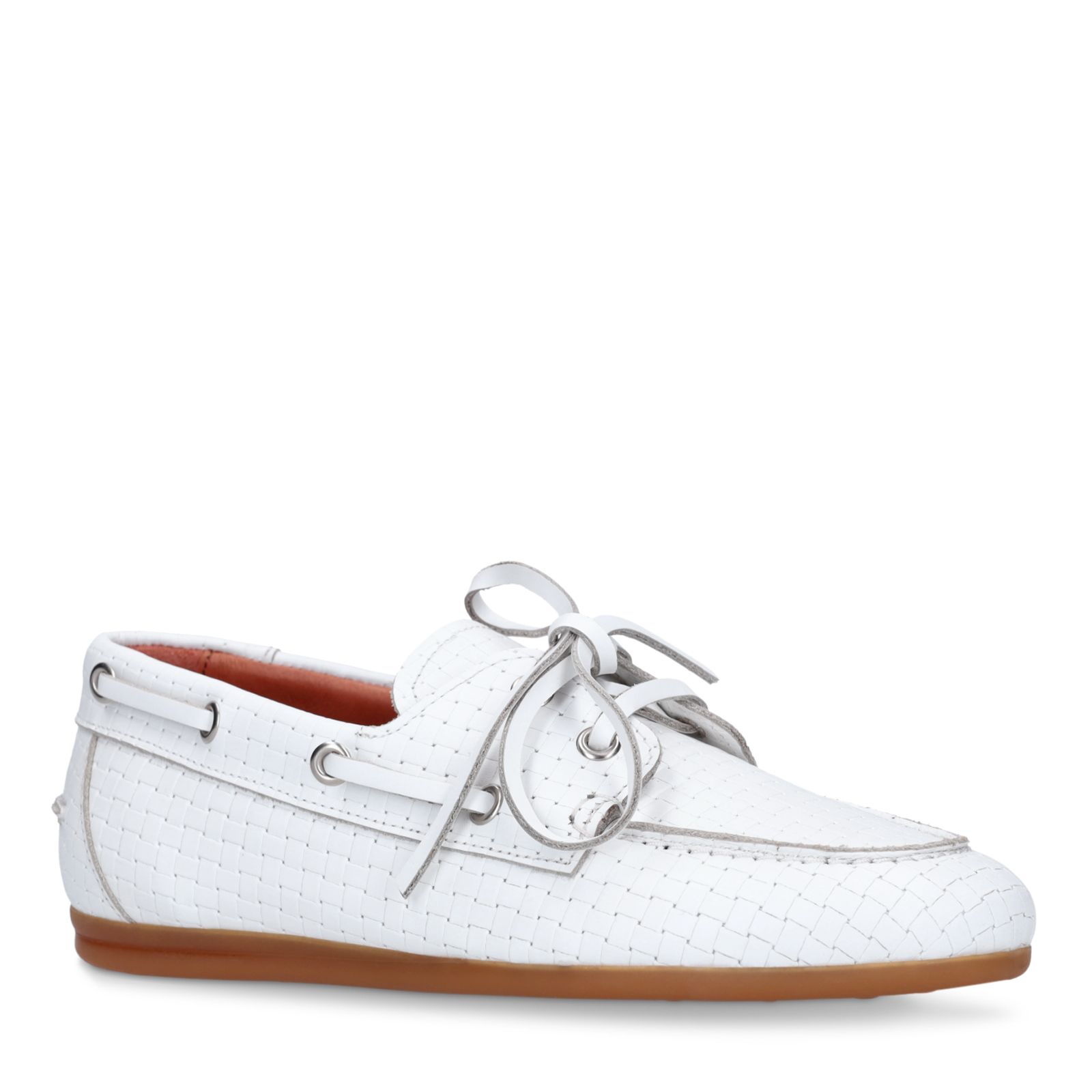Witte geweven boatloafers