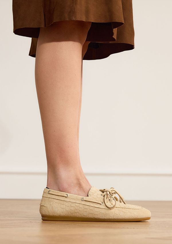 Beigefarbene Boots-Loafer aus Veloursleder