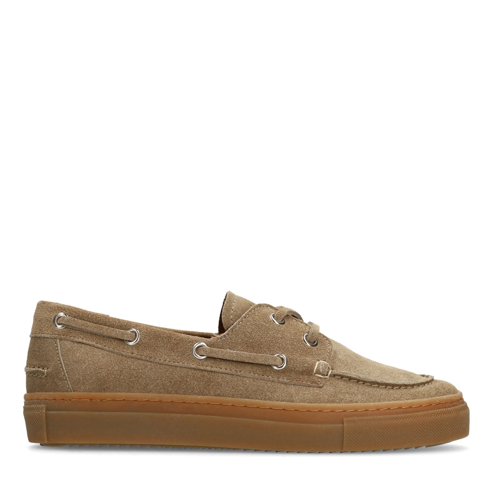 Taupefarbene Bootsschuhe aus Veloursleder