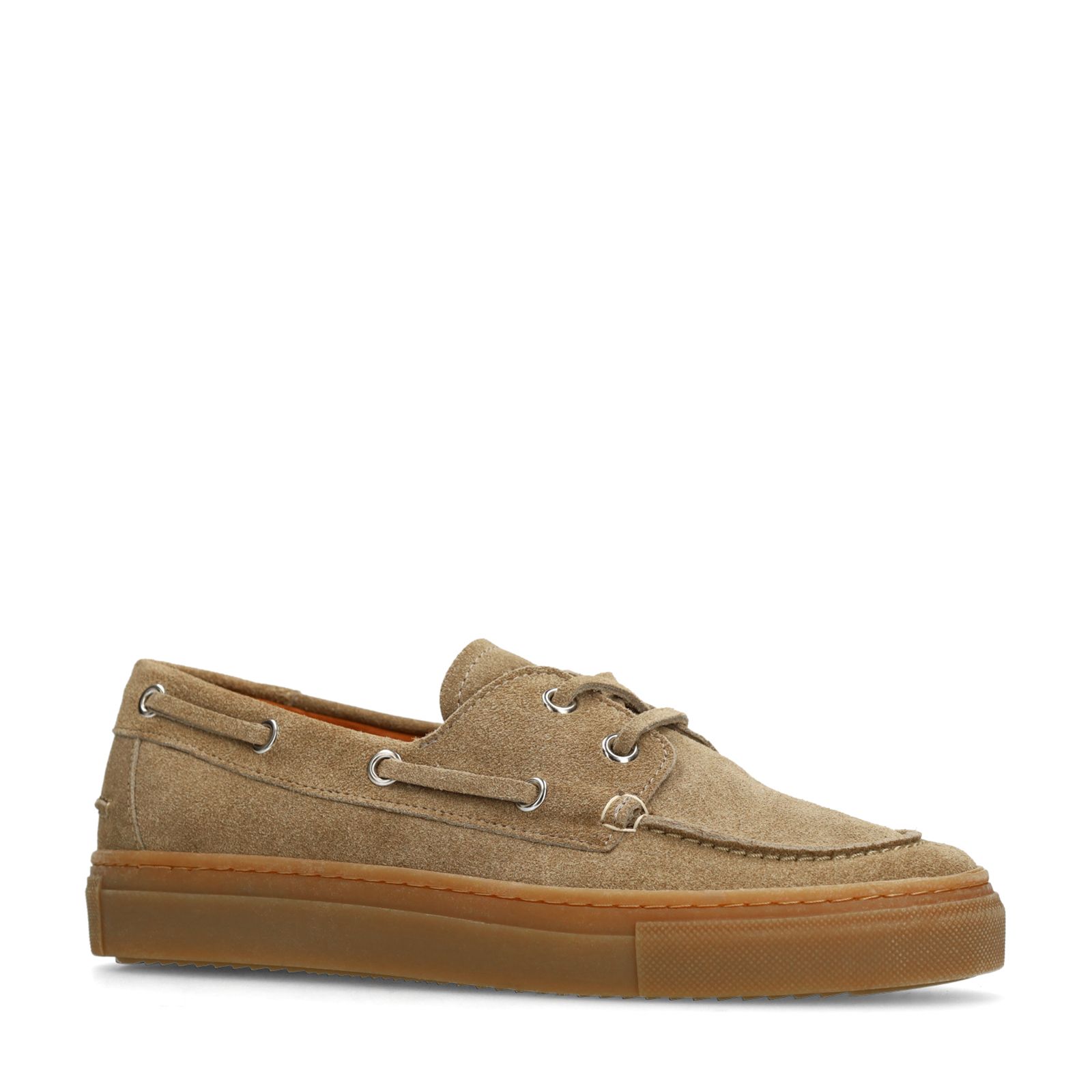 Taupefarbene Bootsschuhe aus Veloursleder