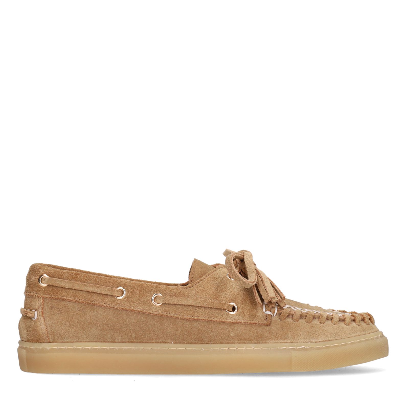 Cognacfarbene Bootsschuhe aus Veloursleder