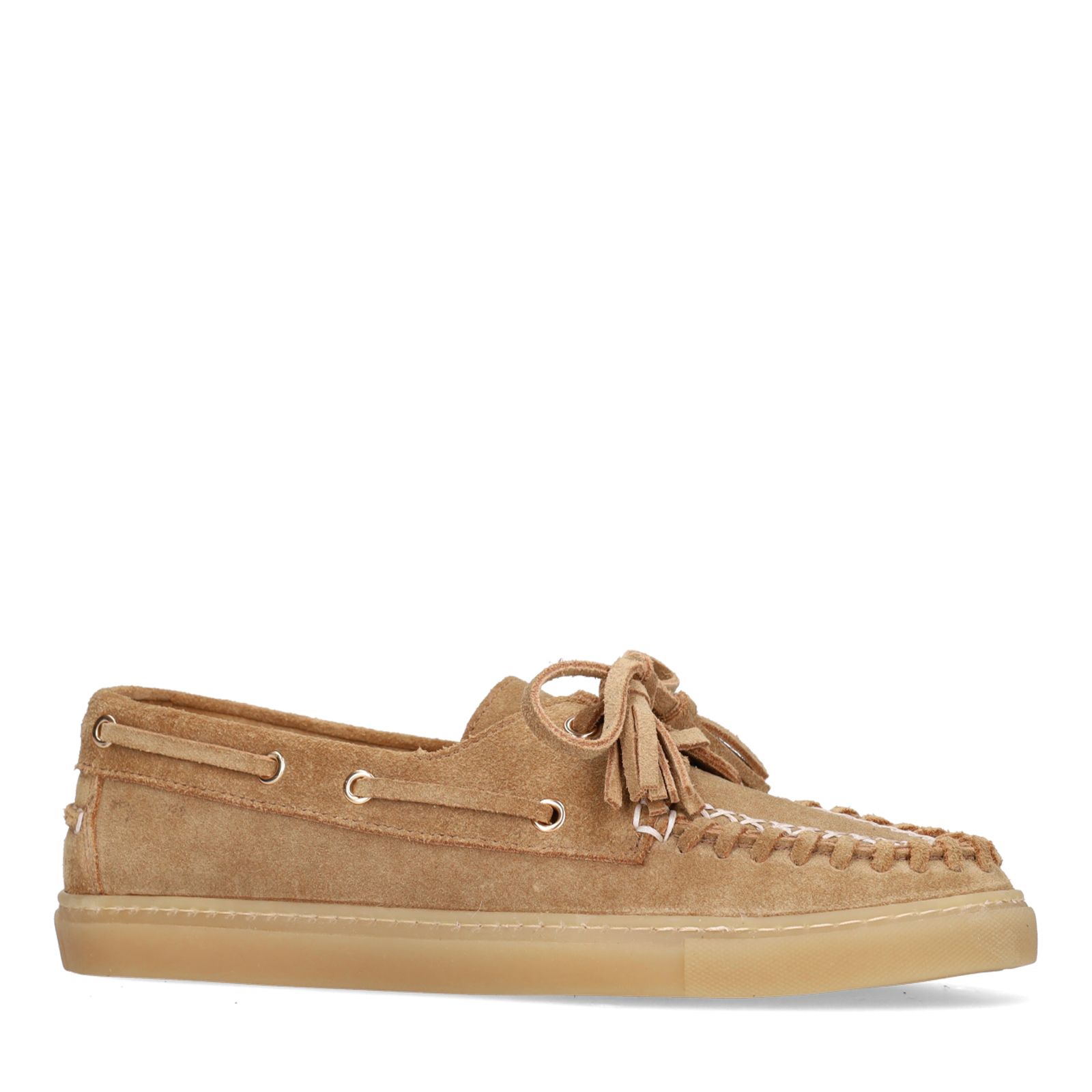 Cognacfarbene Bootsschuhe aus Veloursleder