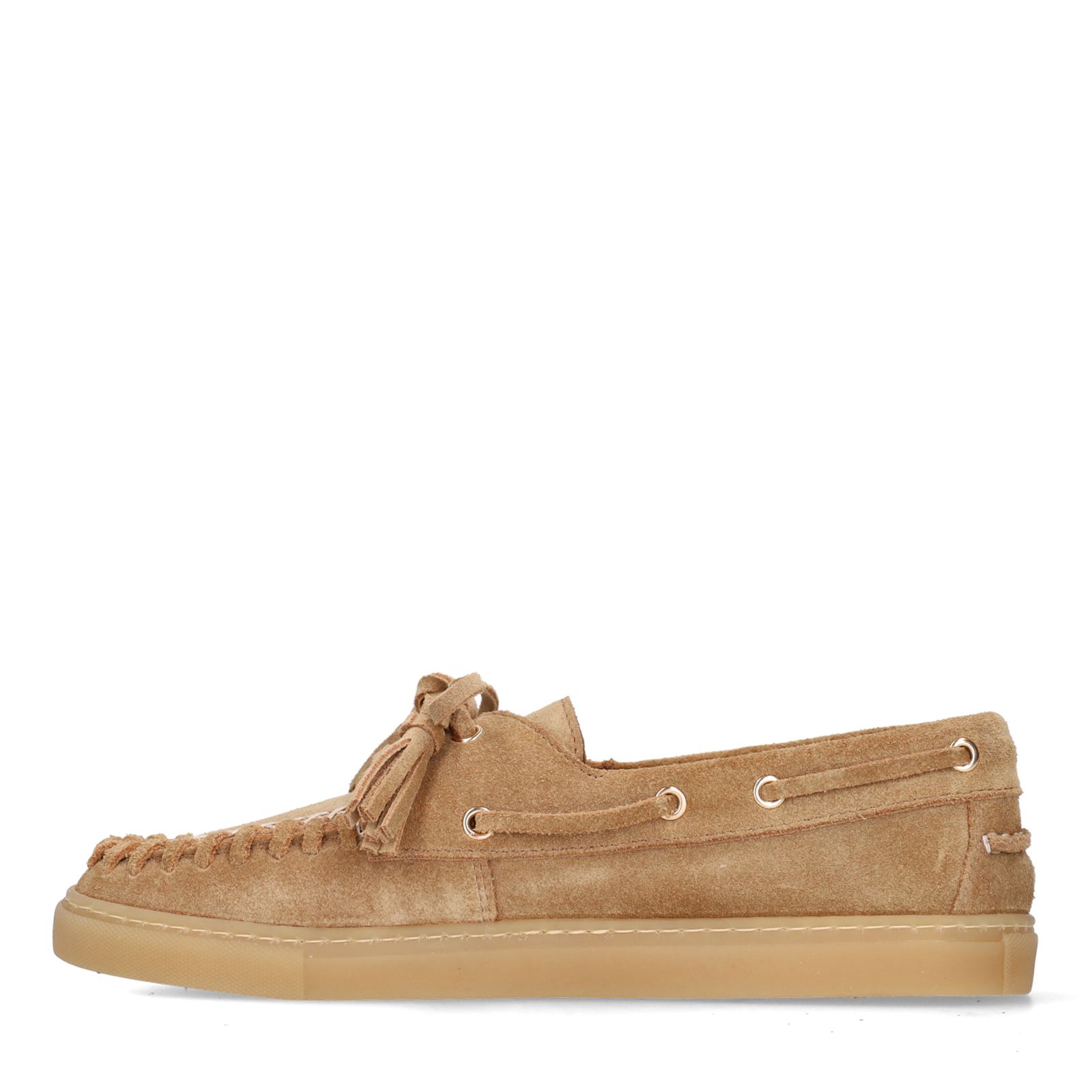 Cognacfarbene Bootsschuhe aus Veloursleder