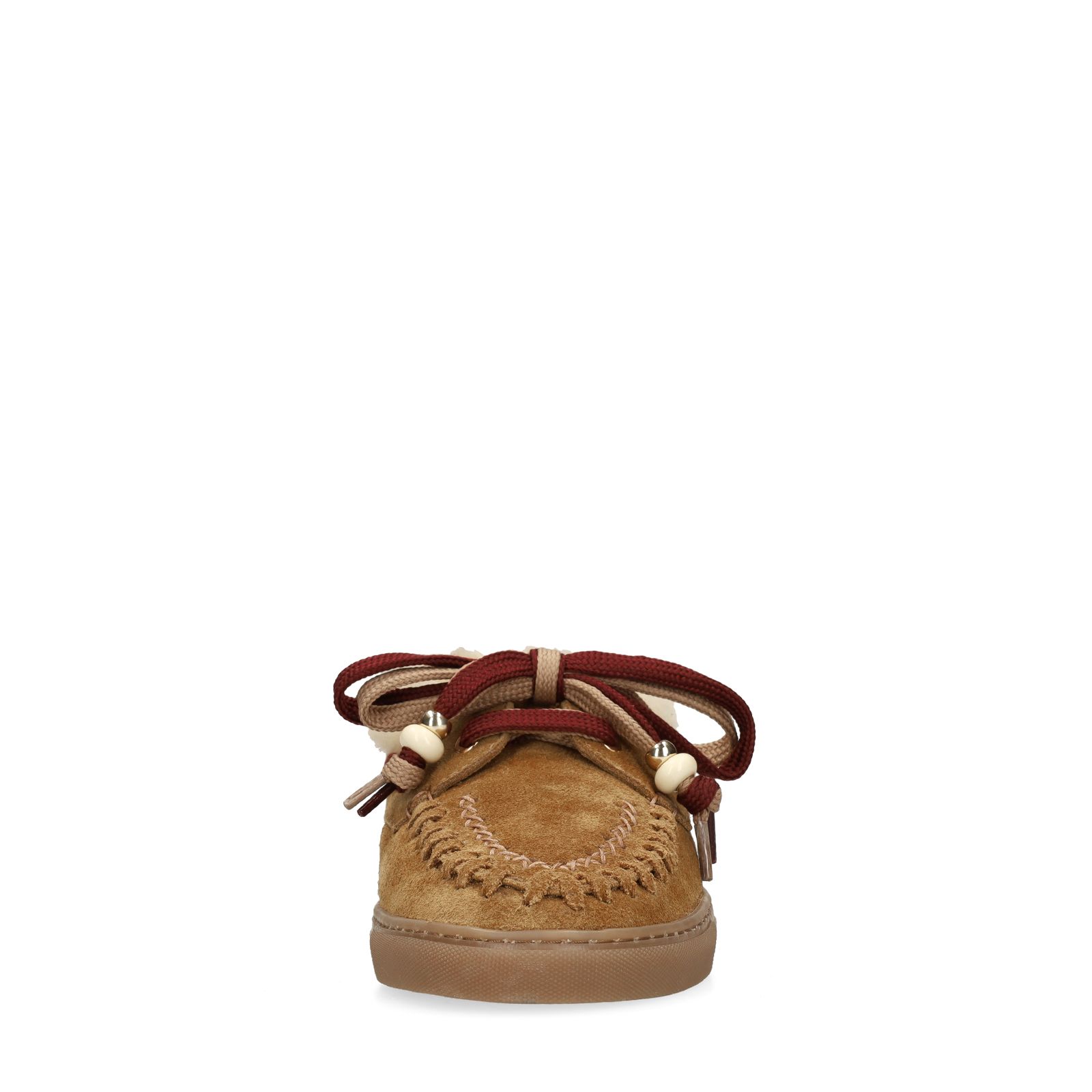 Cognacfarbene Veloursleder-Bootsschuhe mit Fellfutter