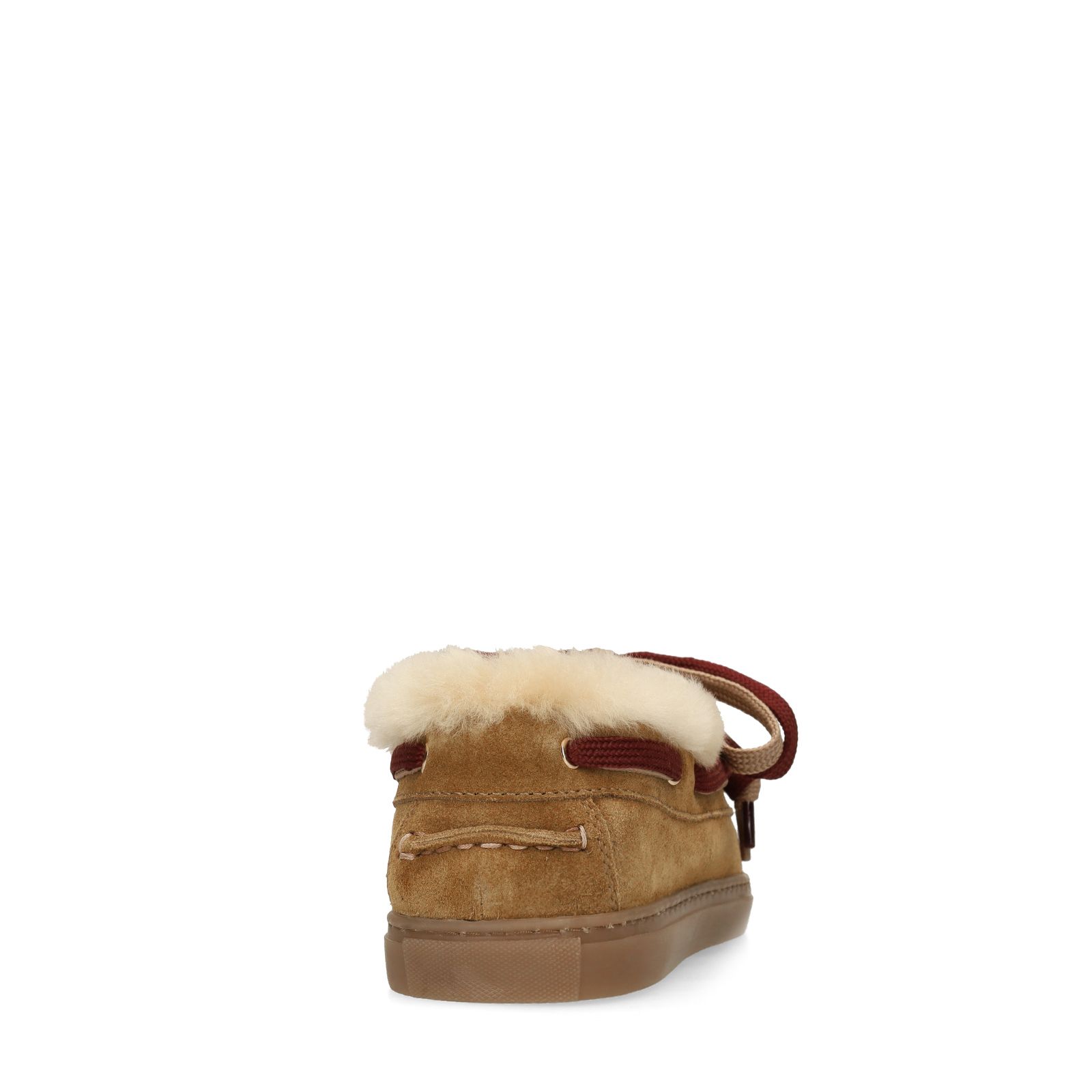 Cognacfarbene Veloursleder-Bootsschuhe mit Fellfutter