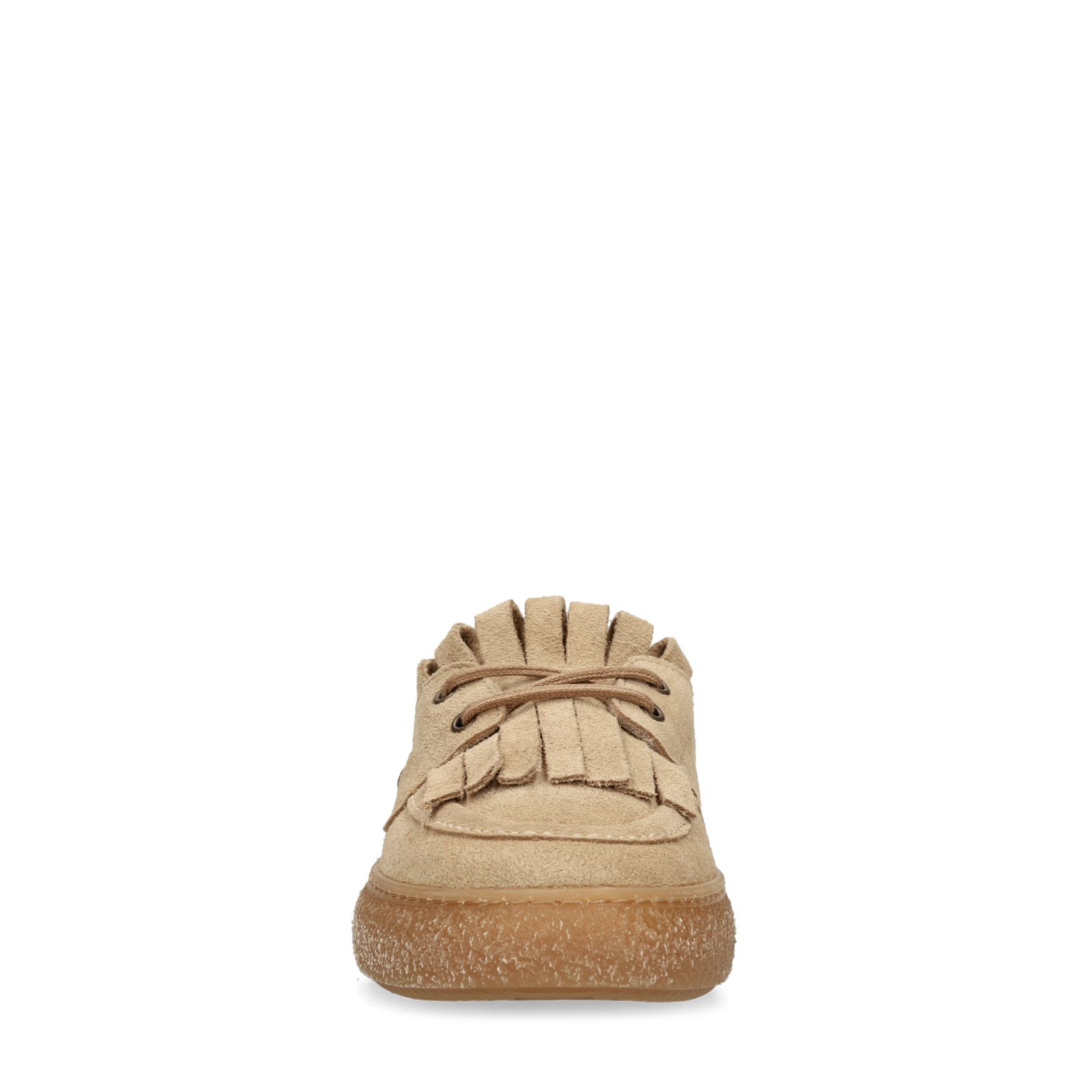 Beige suède loafers met bontvoering