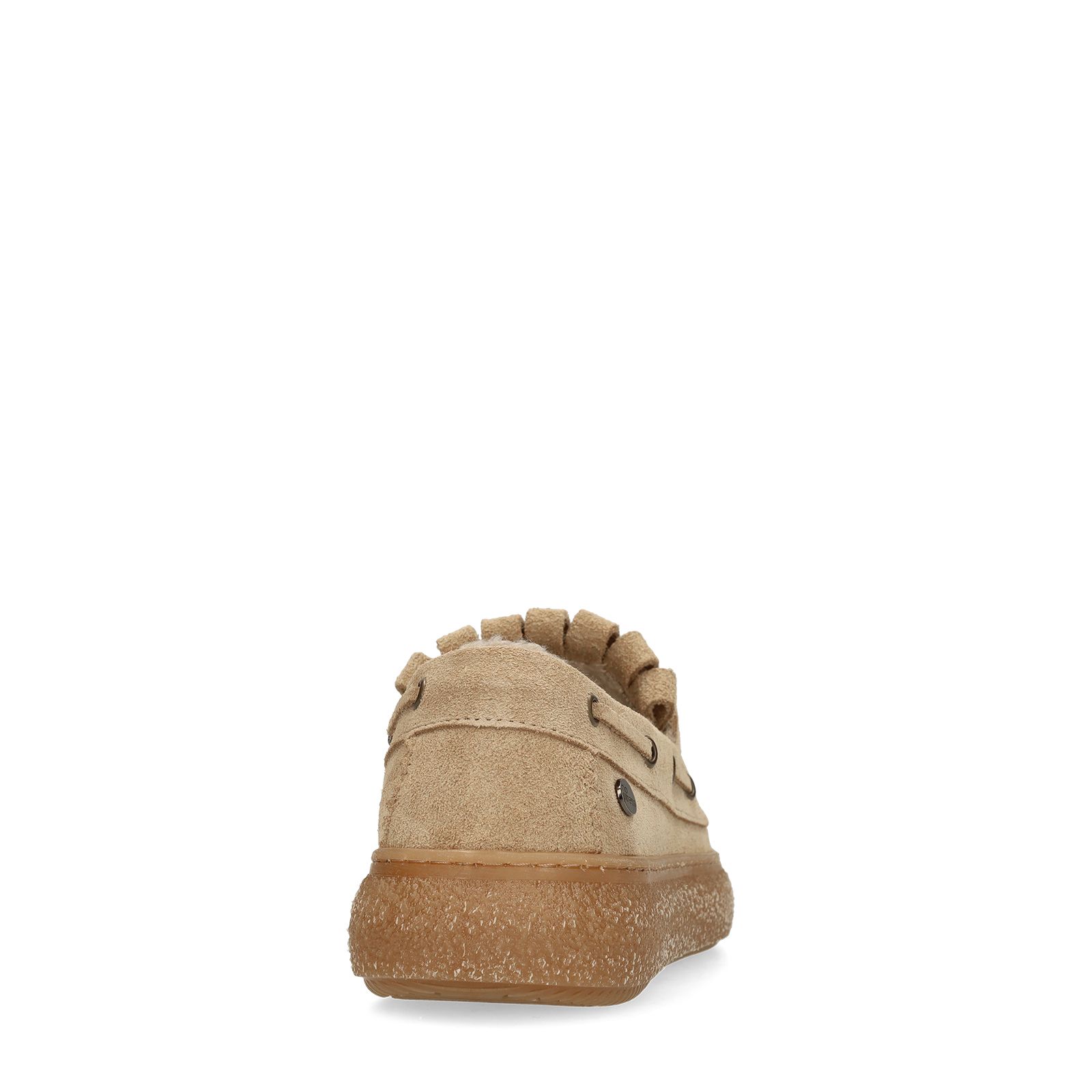 Beige suède loafers met bontvoering