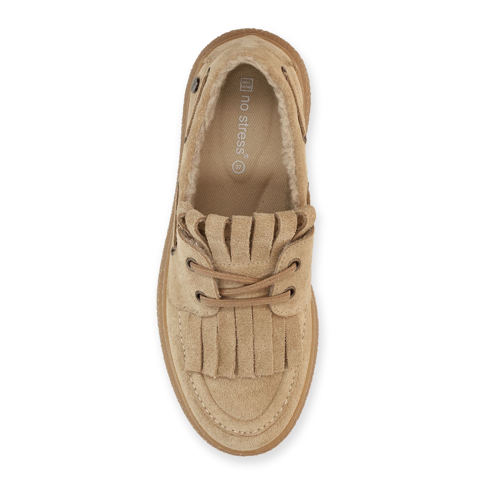 Beige suède loafers met bontvoering