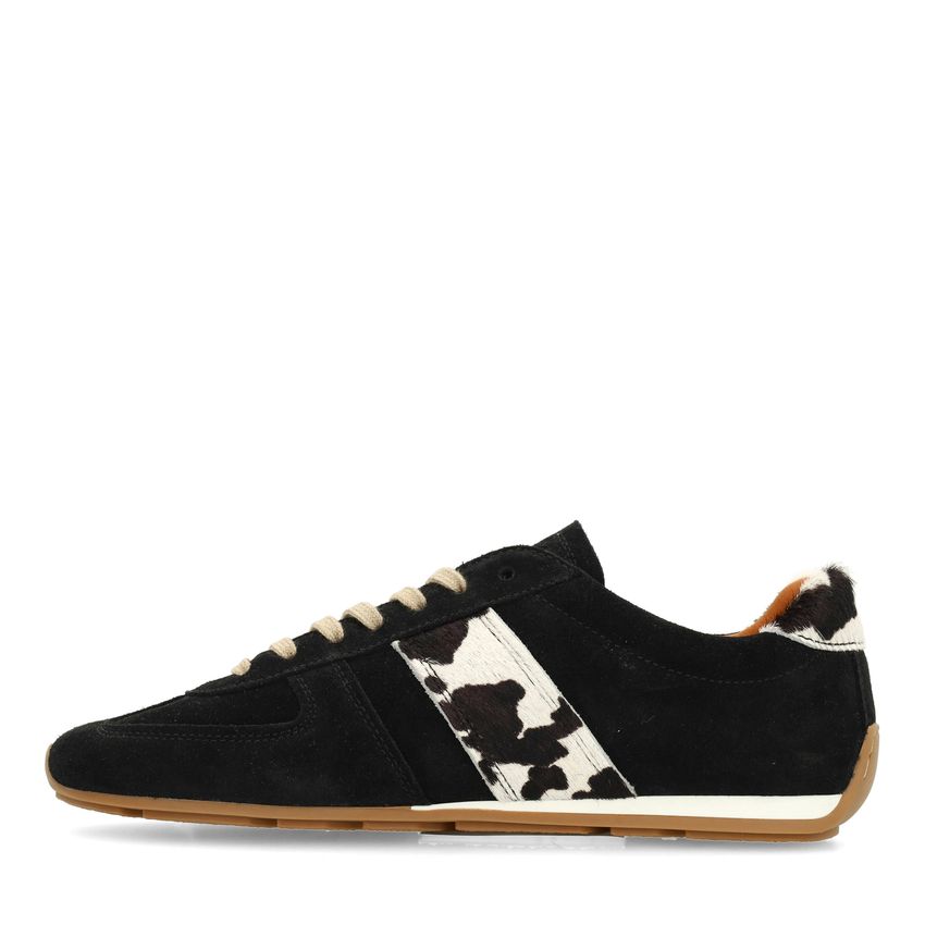 Zwarte suède sneakers met cow print detail