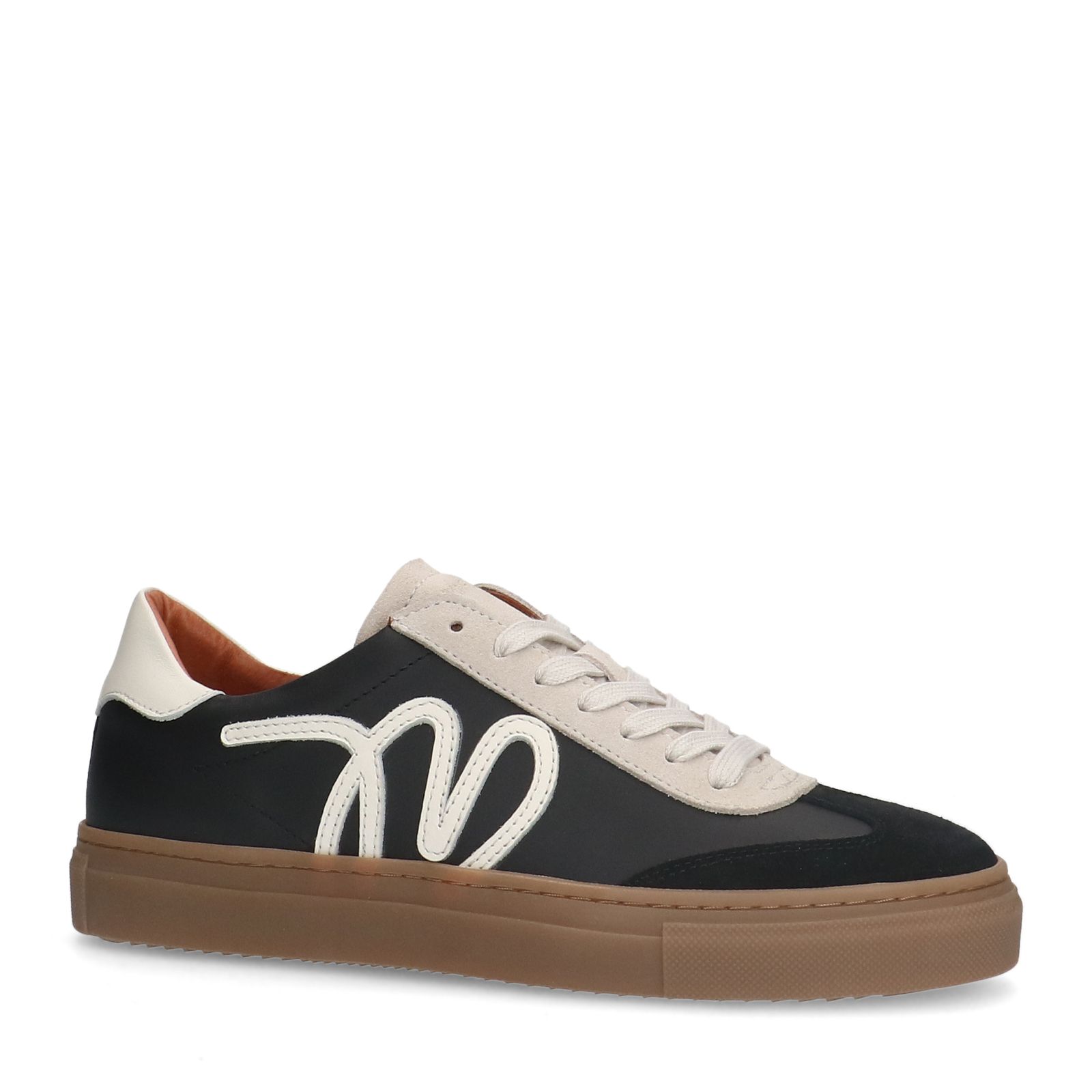 Zwarte leren sneakers met suède details