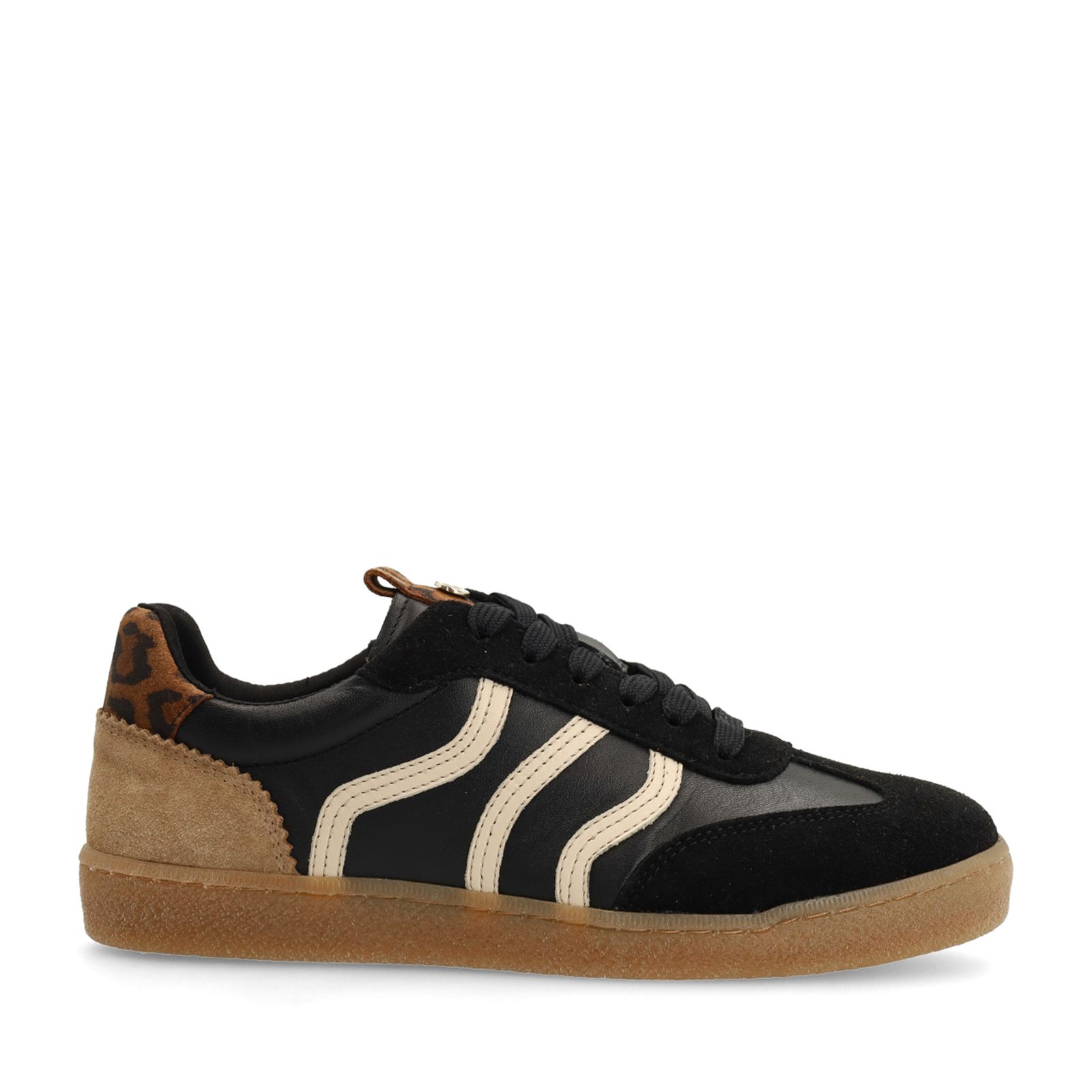 Schwarze Ledersneaker mit Leo-Details