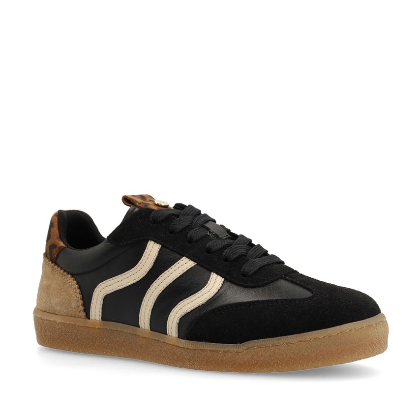 Zwarte leren sneakers met leopard details