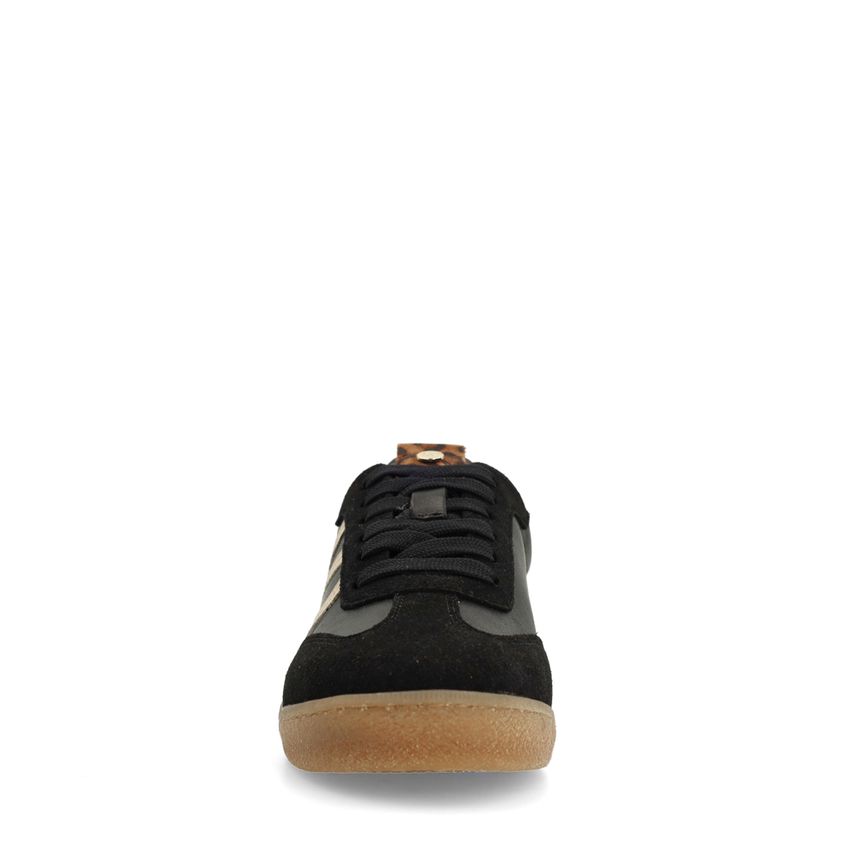 Zwarte leren sneakers met leopard details