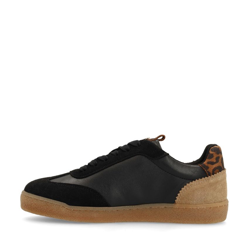 Zwarte leren sneakers met leopard details