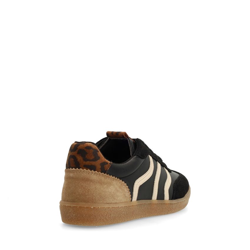 Zwarte leren sneakers met leopard details