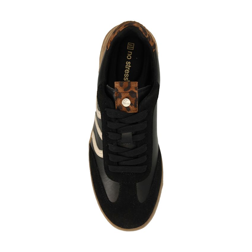 Zwarte leren sneakers met leopard details