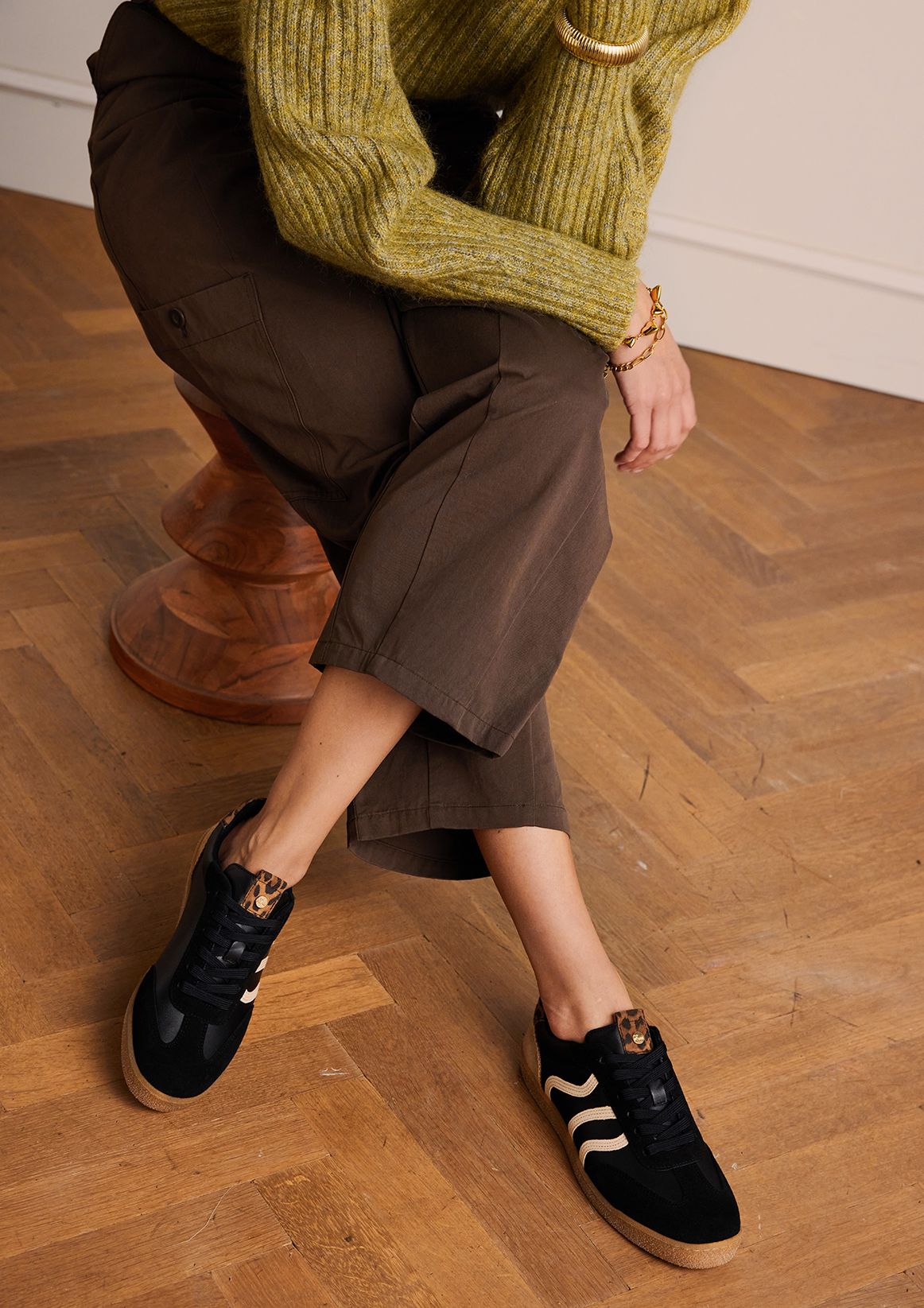 Zwarte leren sneakers met leopard details