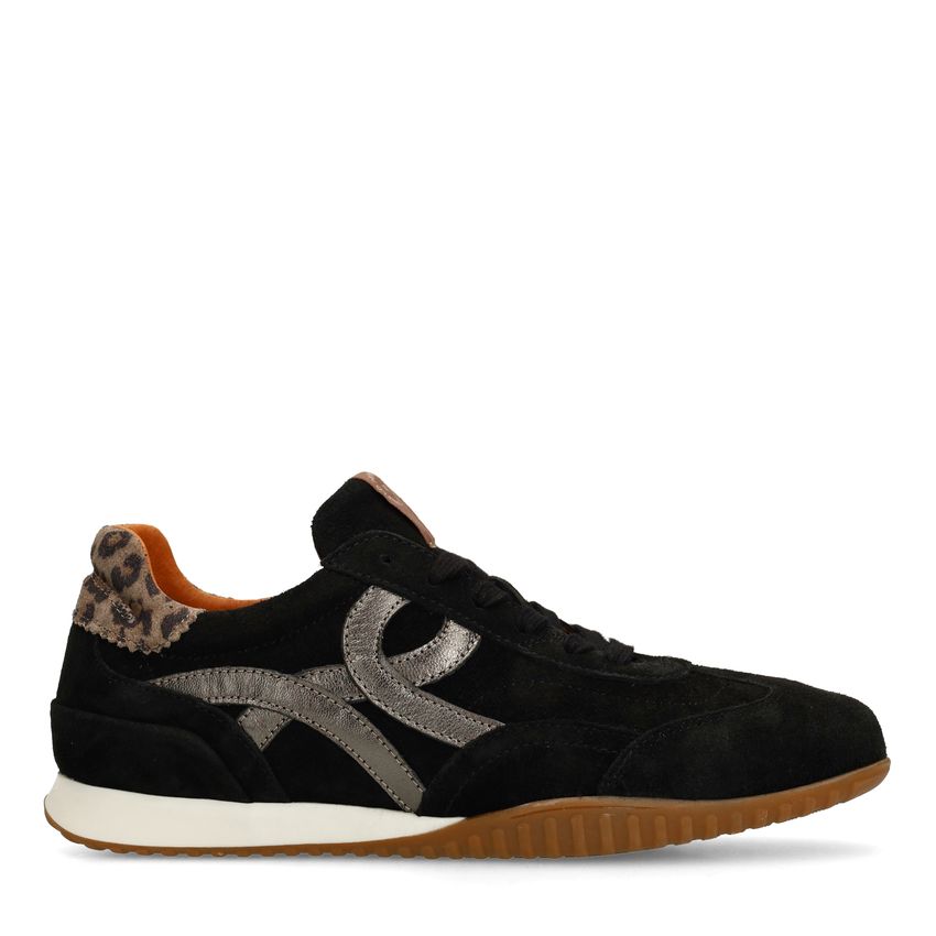 Zwarte suède sneakers met leopard details