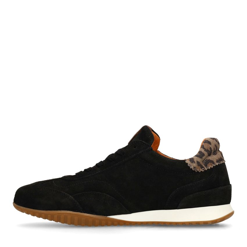 Zwarte suède sneakers met leopard details