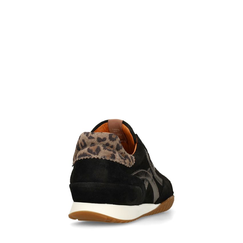 Zwarte suède sneakers met leopard details