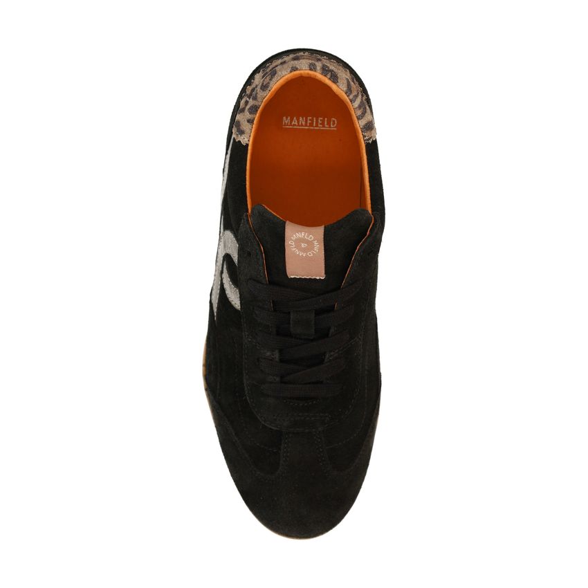 Zwarte suède sneakers met leopard details