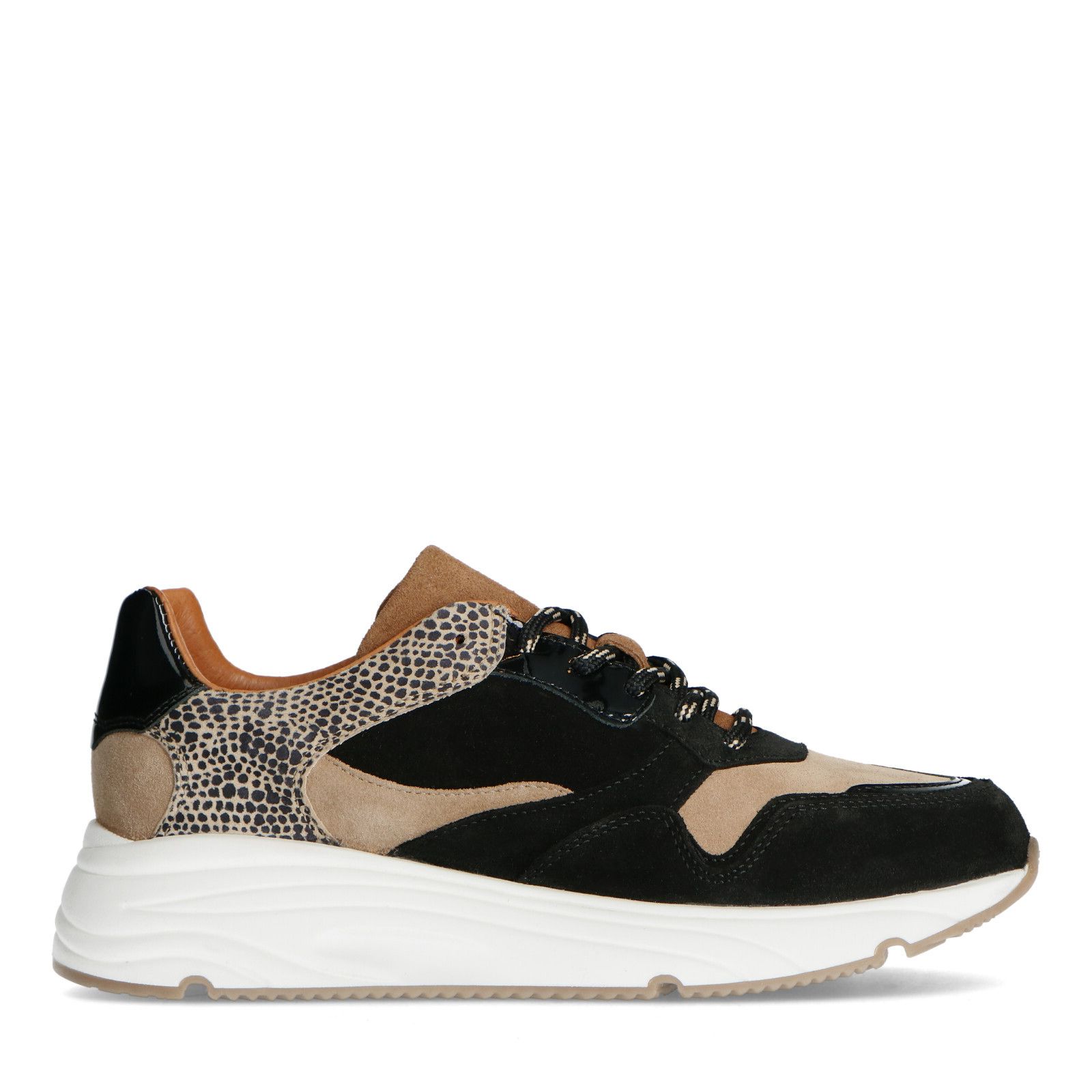 Zwarte lage sneakers met cheetahprint