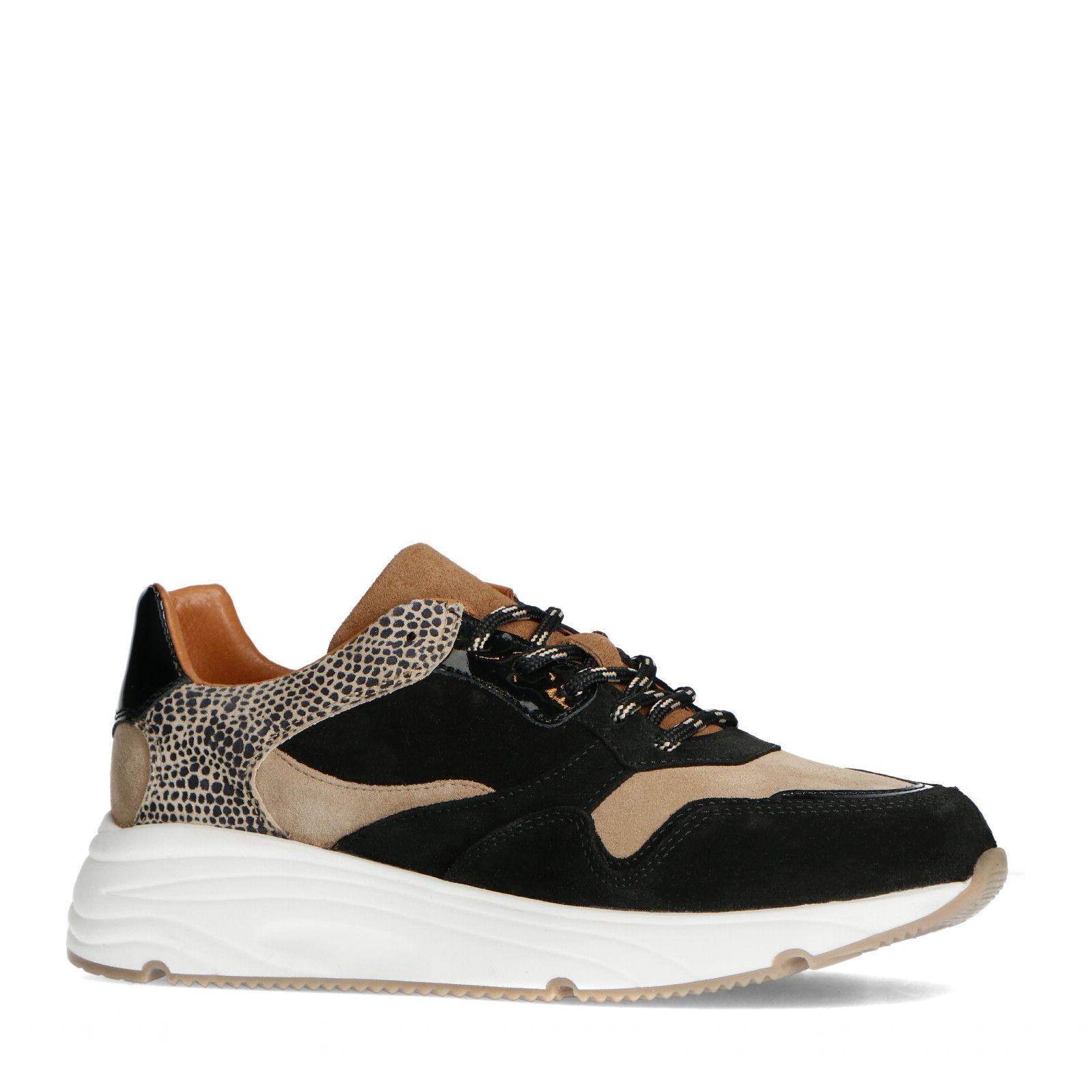 Zwarte lage sneakers met cheetahprint