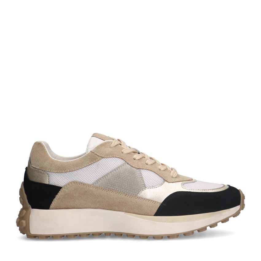 Witte suède sneakers sneakers met zwart en beige details