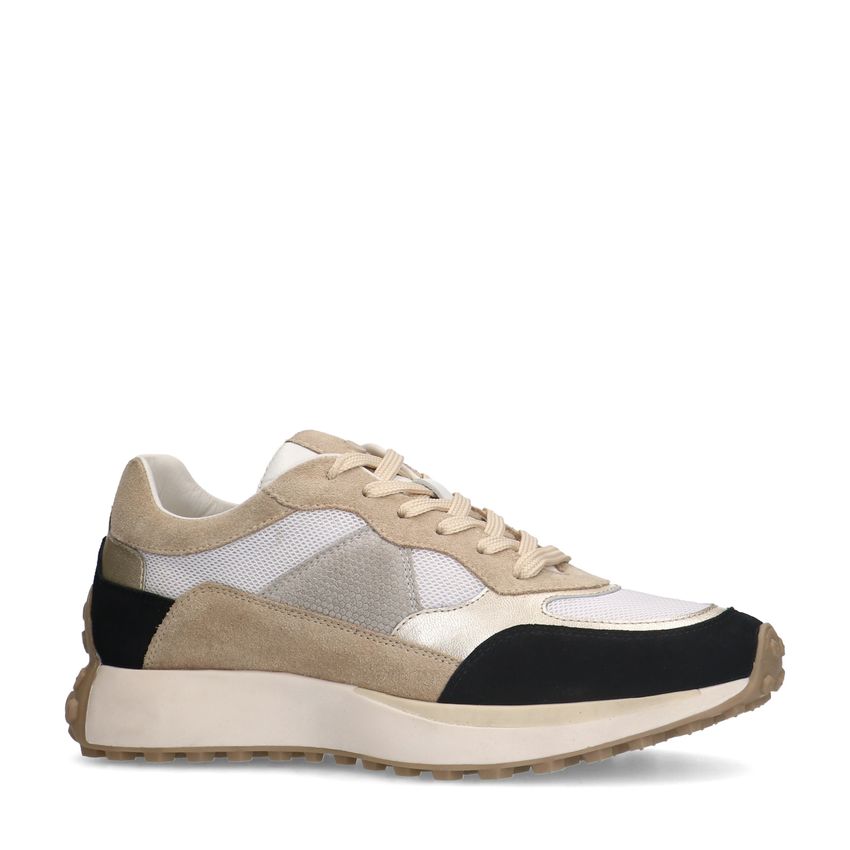 Witte suède sneakers sneakers met zwart en beige details