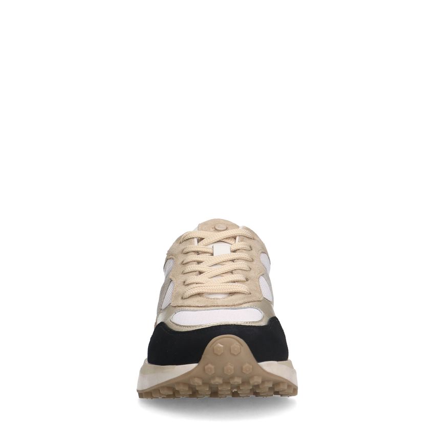 Witte suède sneakers sneakers met zwart en beige details