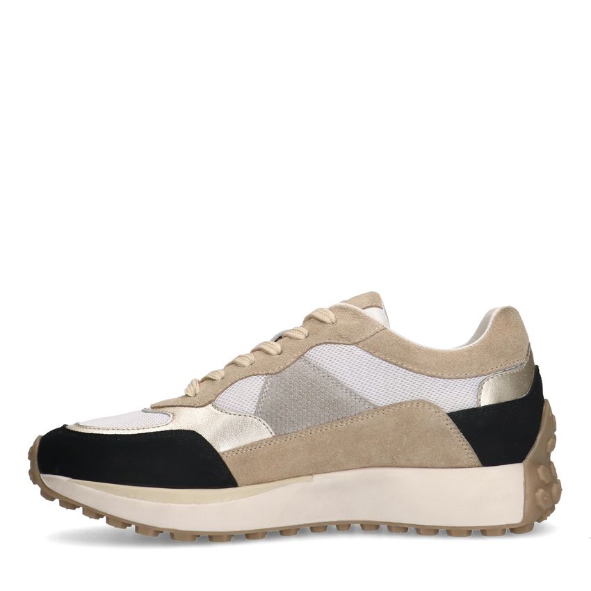 Witte suède sneakers sneakers met zwart en beige details