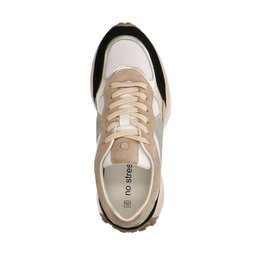 Witte suède sneakers sneakers met zwart en beige details