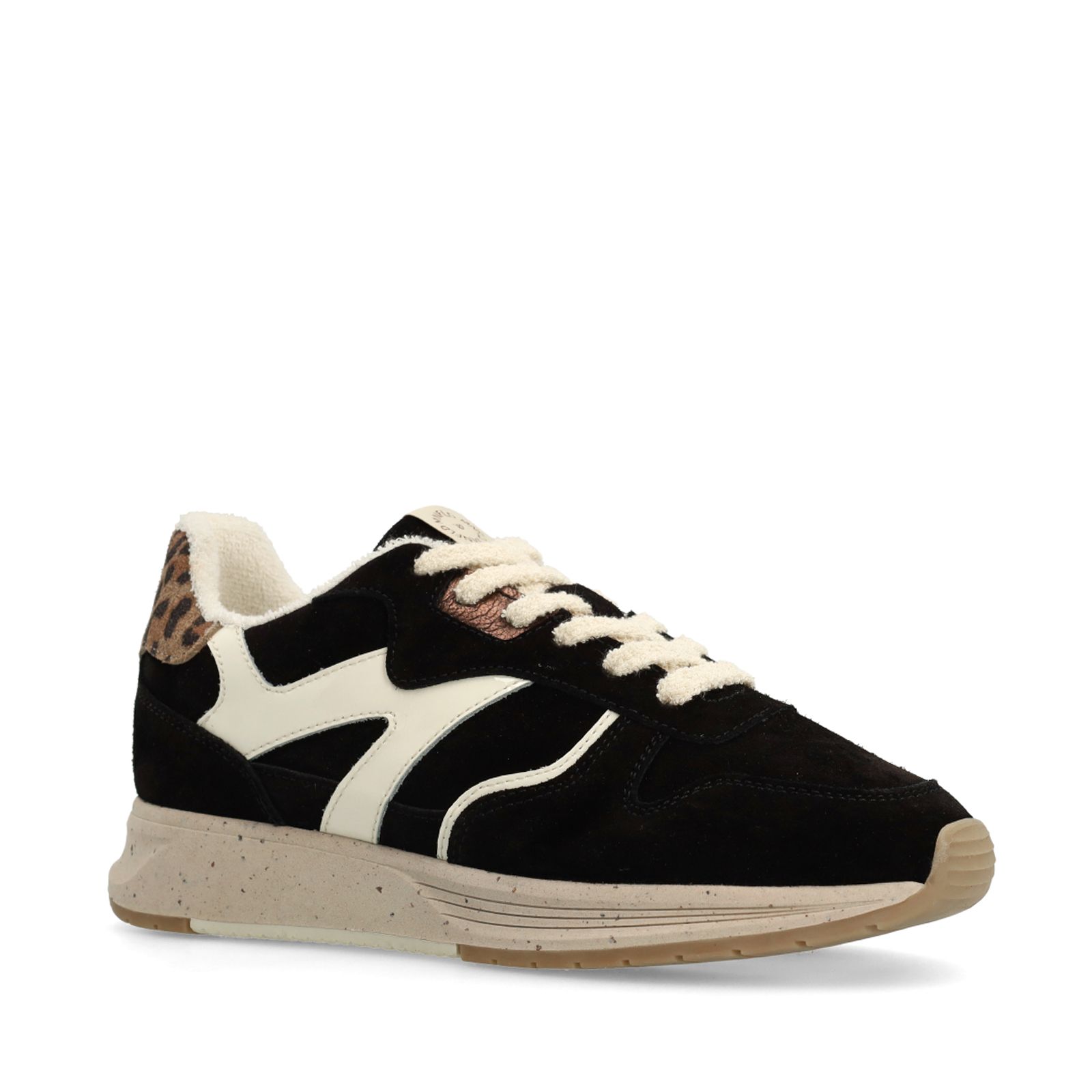 Schwarze Veloursleder-Sneaker mit Details