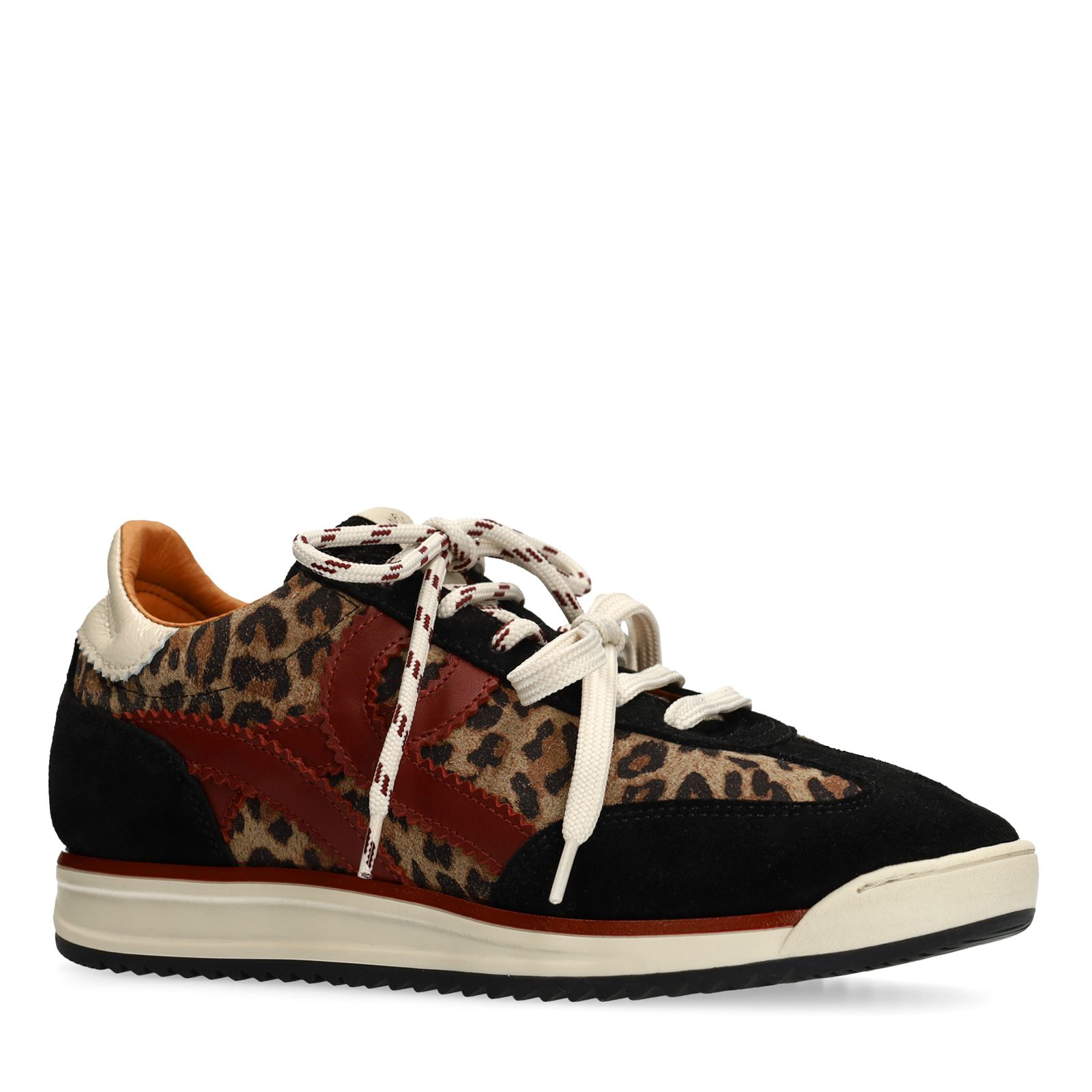 Zwarte suède sneakers met leopard details
