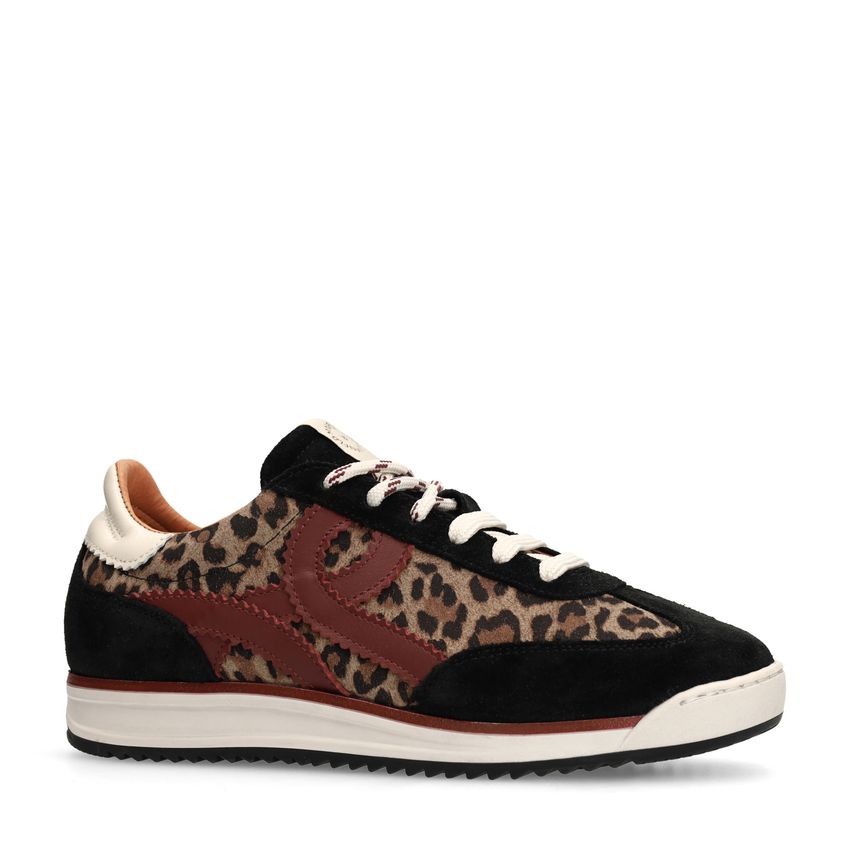Zwarte suède sneakers met leopard details
