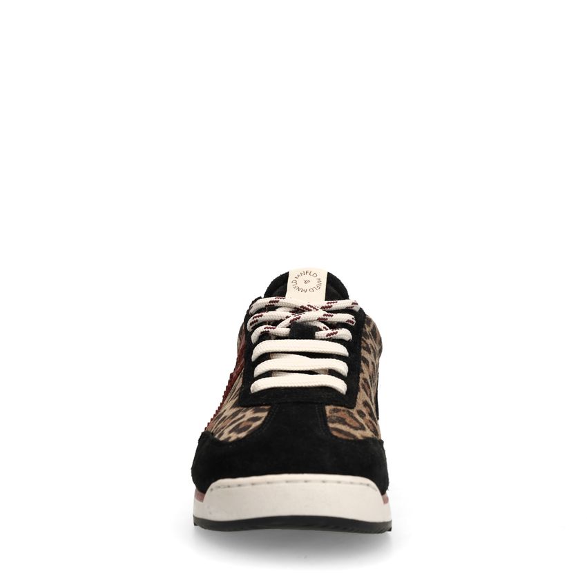 Zwarte suède sneakers met leopard details