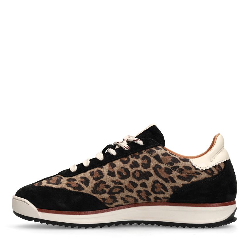 Zwarte suède sneakers met leopard details