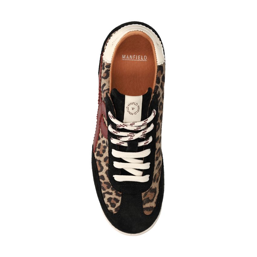 Zwarte suède sneakers met leopard details