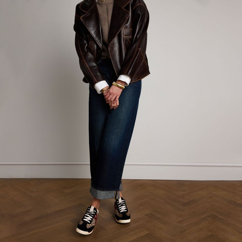 Zwarte suède sneakers met leopard details