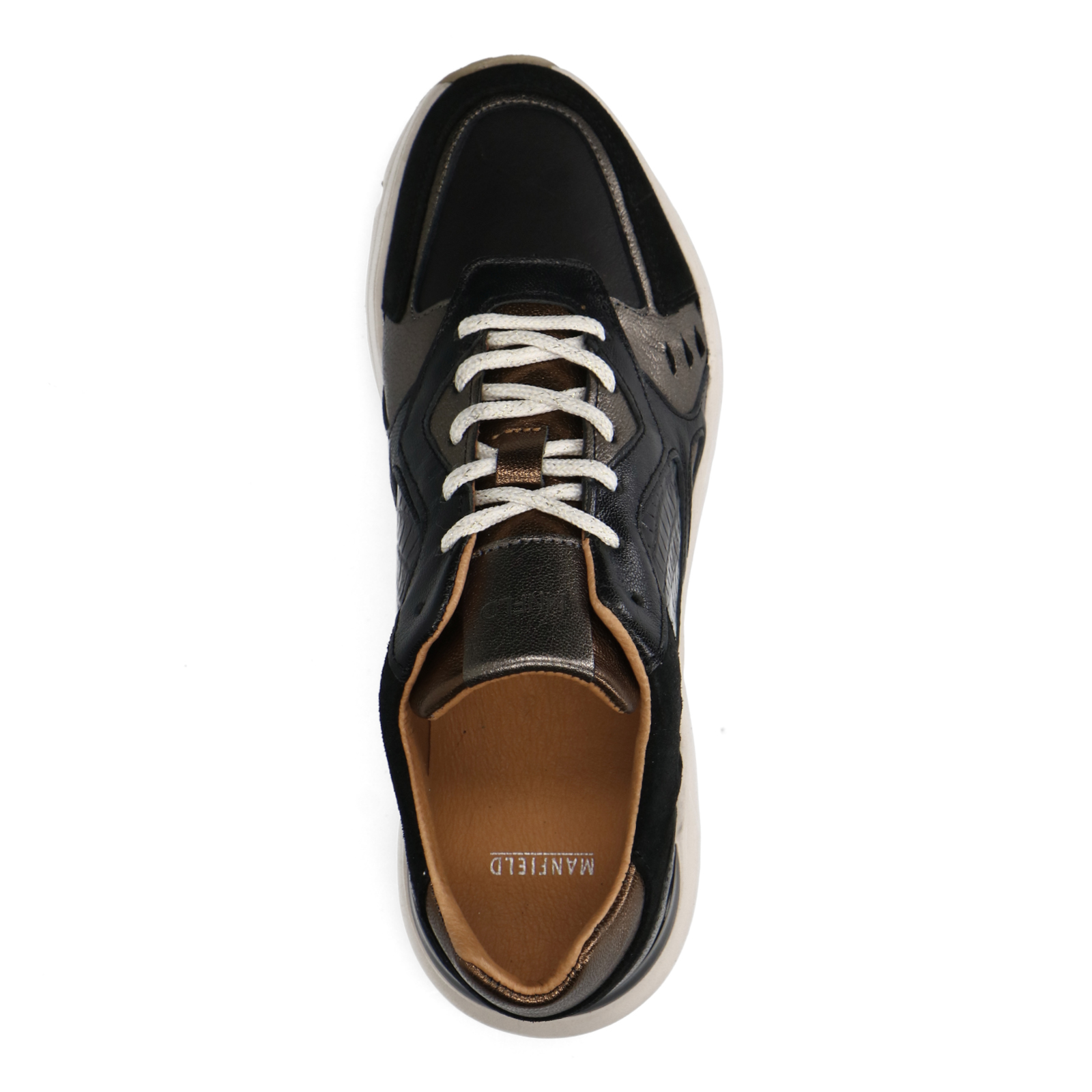 Zwarte leren sneakers met suède details Lage sneakers Manfield